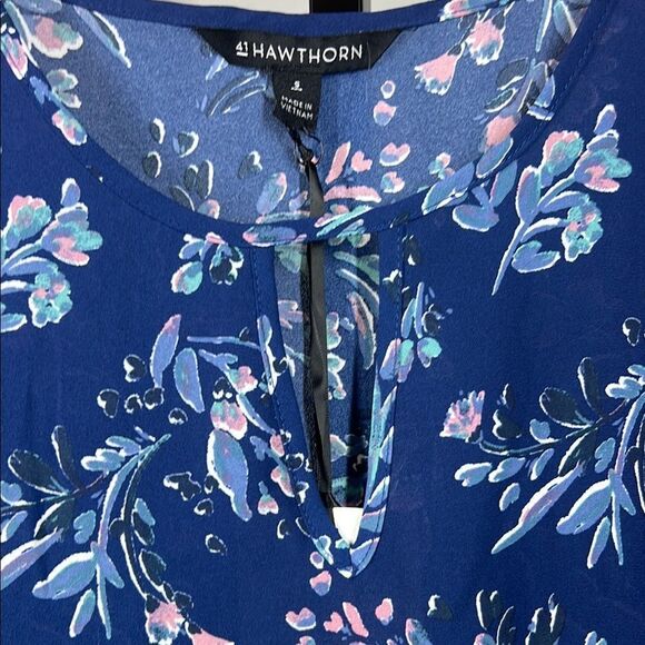 41 Hawthorn Blue Mandarin Collar Floral Blouse Relaxed Fit - Picture 5 of 6